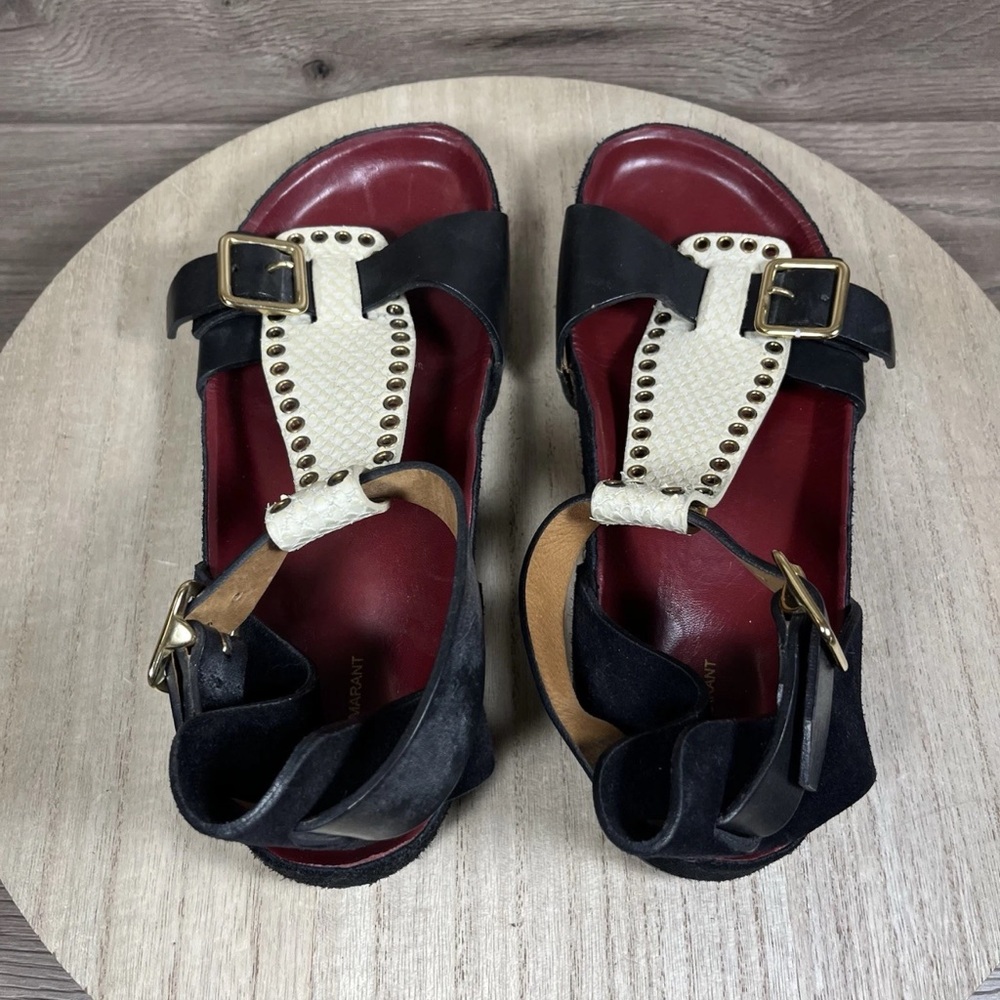 Isabel Marant Sandals Straps Black Maroon Leather Suede Womens Size EU 38 US 8 - Picture 6 of 12